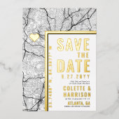 アトランタラブロケーター |結婚式の日付の保存 箔招待状 (正面)