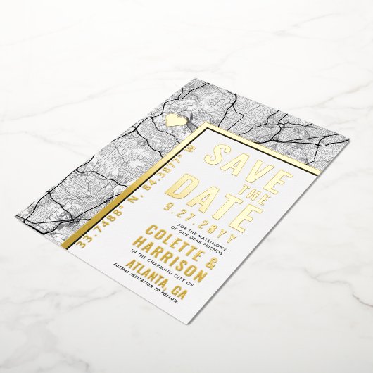 アトランタラブロケーター |結婚式の日付の保存 箔招待状 (回転した状態)