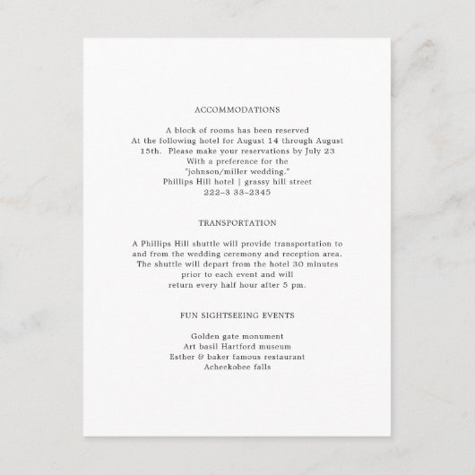 アトランタ結婚の週末詳細エンクロージャカード エンクロージャーカード (裏面)