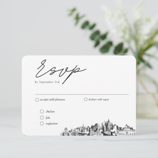 アトランタ結婚のRSVP伝統的の食事オプション エンクロージャーカード (スタンド正面)