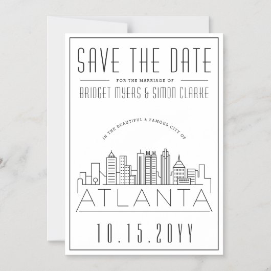 アトランタ結婚ーズ |スタイル設定されたスカイライン日付を保存 マグネット招待状 (正面)