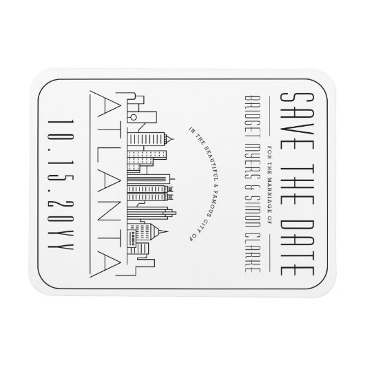 アトランタ結婚ー |スタイル設定されたスカイライン日付を保存 マグネット (横)