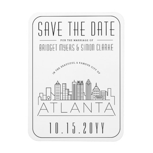 アトランタ結婚ー |スタイル設定されたスカイライン日付を保存 マグネット (縦)