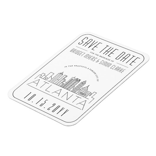 アトランタ結婚ー |スタイル設定されたスカイライン日付を保存 マグネット (左側)