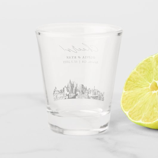 アトランタ結婚式の引き出物パーソナライズされた応援 ショットグラス (裏面)