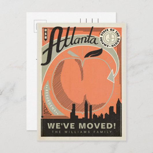 アトランタ、ジョージア|の引っ越しました インビテーションポストカード (正面/裏面)