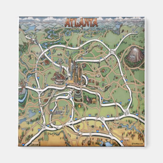 アトランタ・ジョージア・カートゥーンの地図 マグネット (正面)