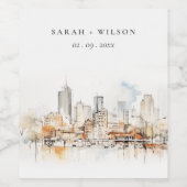 アトランタ+ジョージア+水彩+風景+ウェディング ワインラベル (シングルラベル)