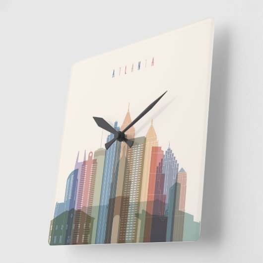 アトランタ、ジョージア|都市スカイライン スクエア壁時計 (傾斜)