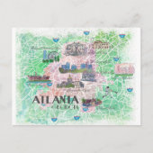 アトランタ・ジョージアUSA図解入りの、写真付きのの地図 ポストカード (正面)
