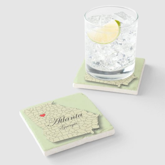 アトランタ、フルトン、ジョージア、ハートマップ大理石コースター ストーンコースター (横)