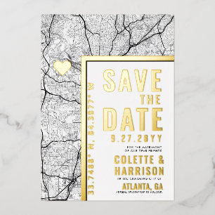 アトランタ・ラブ・ロケーター   結婚式の招待状（Save the Date） 箔招待状