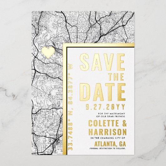 アトランタ・ラブ・ロケーター | 結婚式の招待状（Save the Date） 箔招待状 (正面)