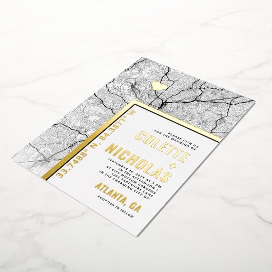 アトランタ・ラブ・ロケーター | 都市をテーマにしたウェディング 箔招待状 (回転した状態)