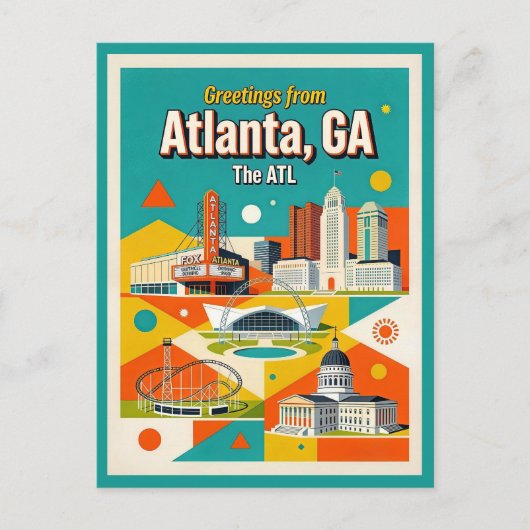 アトランタ GA The ATL レトロ 幻想的 ポストカード (正面)