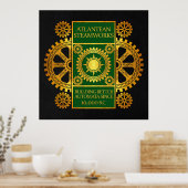 アトランティスのスチームワーク – 金ゴールド&グリーンオンブラック ポスター (キッチン)