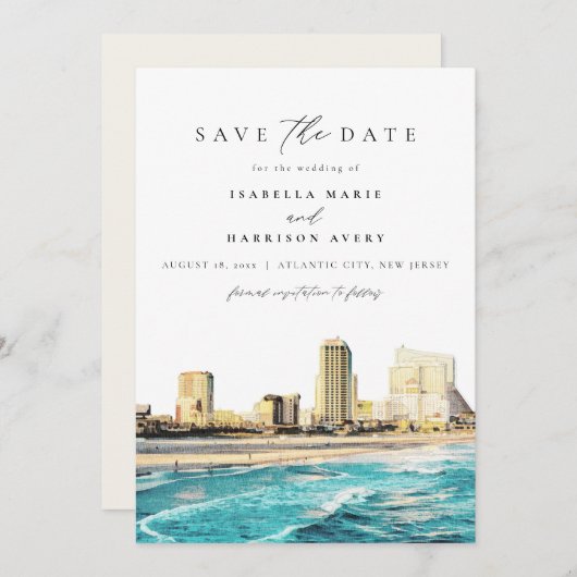 アトランティックシティウォーターカラーニュージャージーシティスカイライン 招待状 (正面/裏面)