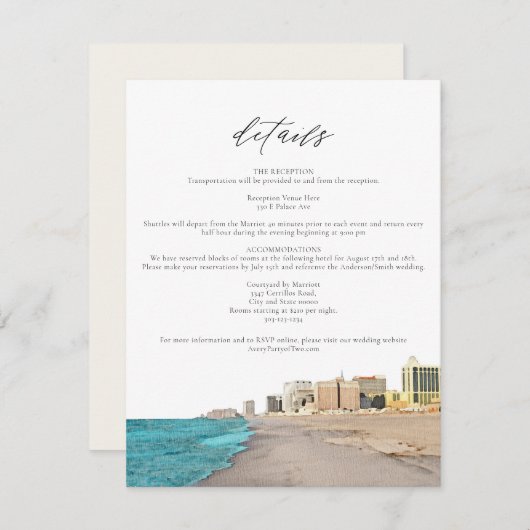 アトランティックシティウォーターカラービーチスカイライン詳細カード 招待状 (正面/裏面)