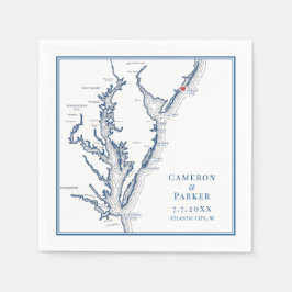 アトランティックシティニュージャージーの地図エレガントな結婚式 スタンダードカクテルナプキン