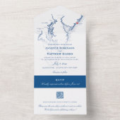 アトランティックシティニュージャージーの地図ネイビー結婚ブルー オールインワン招待状 (内側)