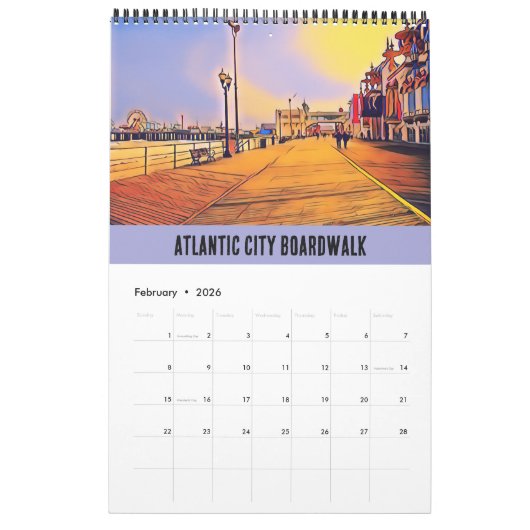 アトランティックシティビーチボードウォークアーポップ・アートのト カレンダー (2月 2026)