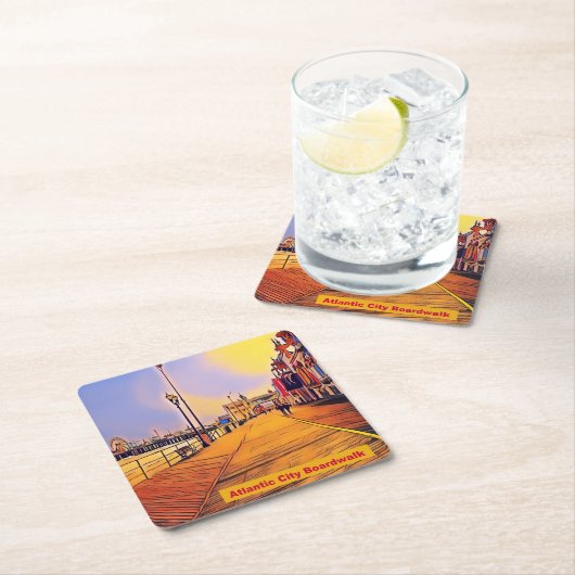 アトランティックシティビーチボードウォークアーポップ・アートのト スクエアペーパーコースター (インサイチュ)