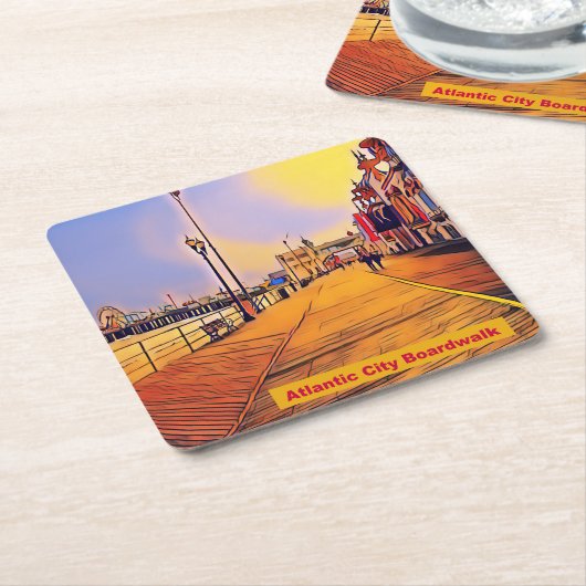 アトランティックシティビーチボードウォークアーポップ・アートのト スクエアペーパーコースター (アングル)