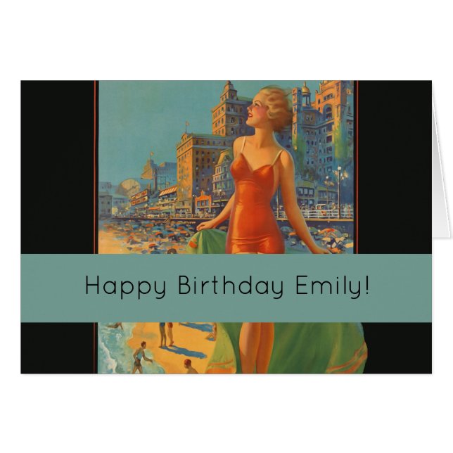 アトランティックシティビーチ美しいヴィンテージアートワーク (正面横)