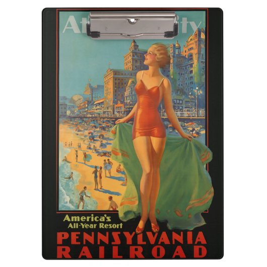 アトランティックシティビーチ美しいヴィンテージアートワーク クリップボード (正面)