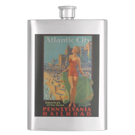 アトランティックシティビーチ美しいヴィンテージアートワーク フラスク (正面)