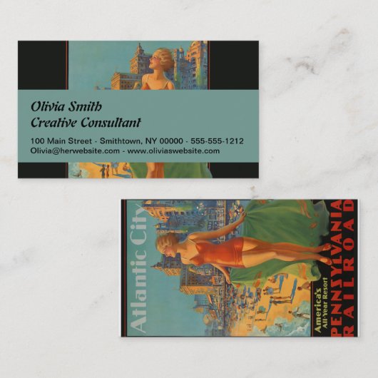 アトランティックシティビーチ美しいヴィンテージアートワーク 名刺 (正面/裏面)