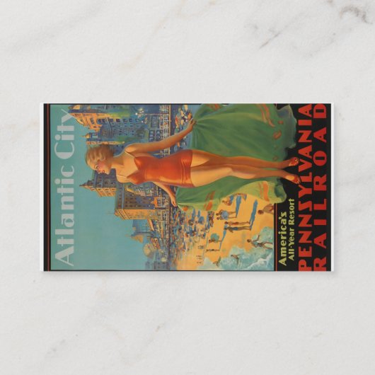 アトランティックシティビーチ美しいヴィンテージアートワーク 名刺 (裏面)