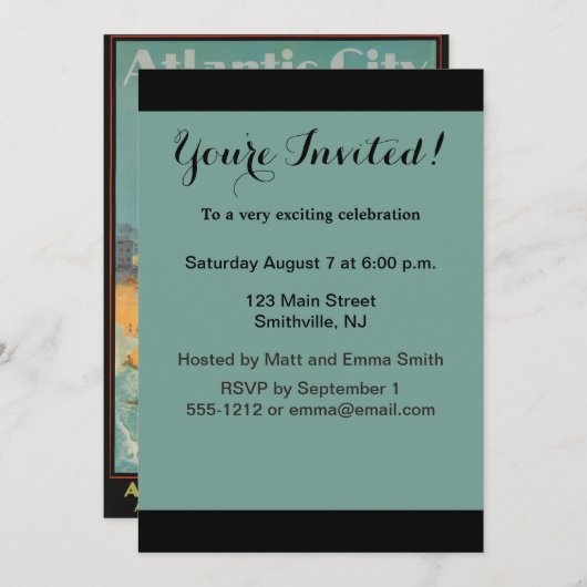 アトランティックシティビーチ美しいヴィンテージアートワーク 招待状 (正面/裏面)