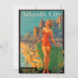 アトランティックシティビーチ美しいヴィンテージアートワーク 招待状