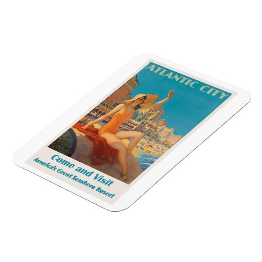 アトランティックシティヴィンテージ旅行ポスター マグネット (左側)