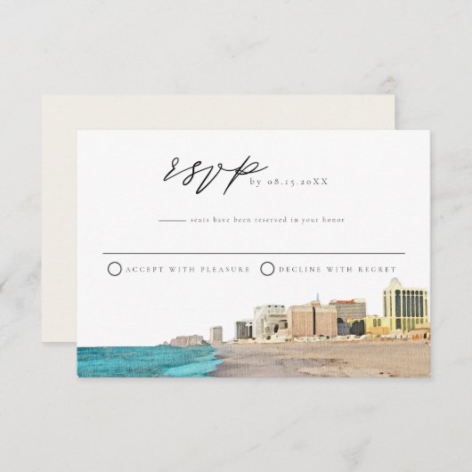 アトランティックシティ水彩RSVPポストカード 招待状 (正面/裏面)