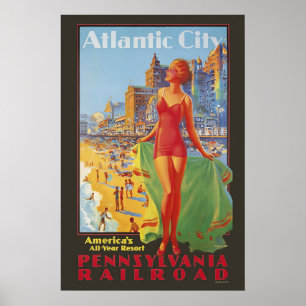 アトランティックシティ ペンシルベニア鉄道 1930年代 ヴィンテージ ポスター
