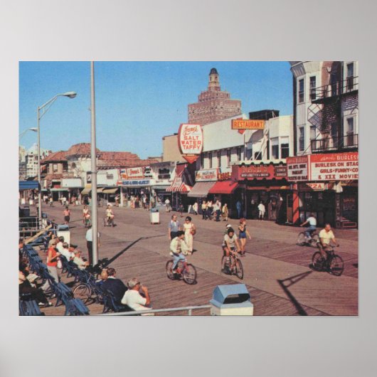 アトランティックシティNJ、ボードウォークに乗る自転車 ポスター (正面)