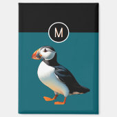 アトランティックパフィン 鳥 野生 自然 海洋 青 モノグラム マグネット (正面)