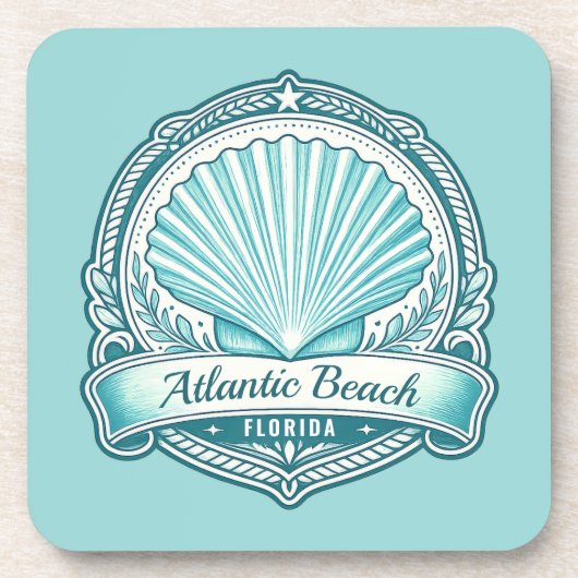 アトランティックビーチFL 海岸の貝殻のエンブレム コースター (正面)