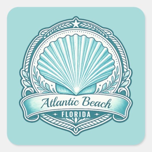 アトランティックビーチFL 海岸の貝殻エンブレム スクエアシール (正面)