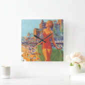 アトランティック・シティのヴィンテージ旅行ポスター スクエア壁時計 (ホーム)