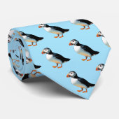 アトランティック・パフィン ライトブルー柄　野生動物 ネクタイ (ロール)
