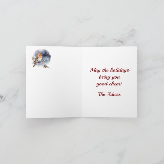 アドエアクレスト&タータンチェックとロビンのパーソナライズされたクリスマス カード (内部)