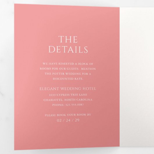 アドディソンピンククラシッククエレガントな結婚式 三つ折り招待状 (内部最初)