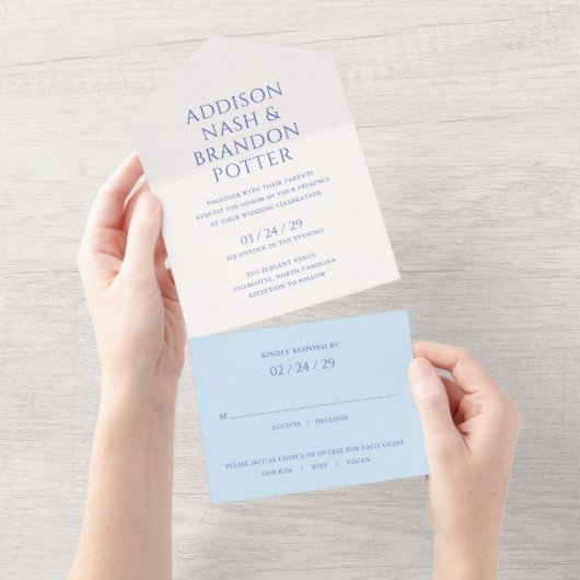 アドディソンブルークラシックエレガントウェディング オールインワン招待状 (貼ってはがせる)
