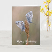 アドニスブルー蝶 – 誕生日グリーティングカード カード (黄色い花)