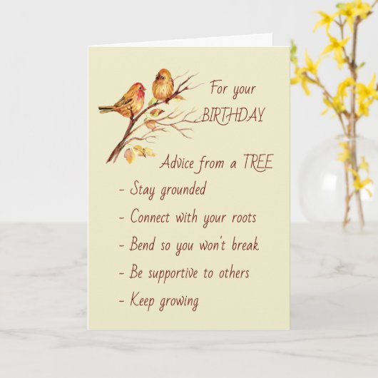 アドバイスからのツリー感動的引用文誕生日 カード (黄色い花)