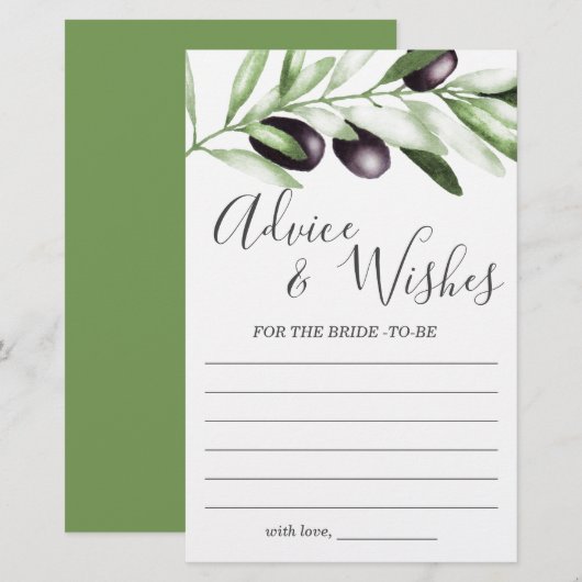 アドバイスとウィッシュズオリーブブライダルシャワーゲーム (正面/裏面)