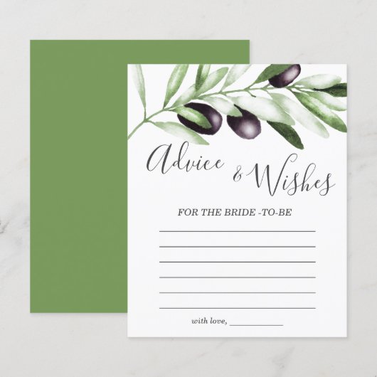 アドバイスとウィッシュズオリーブブライダルシャワーゲーム (正面/裏面)